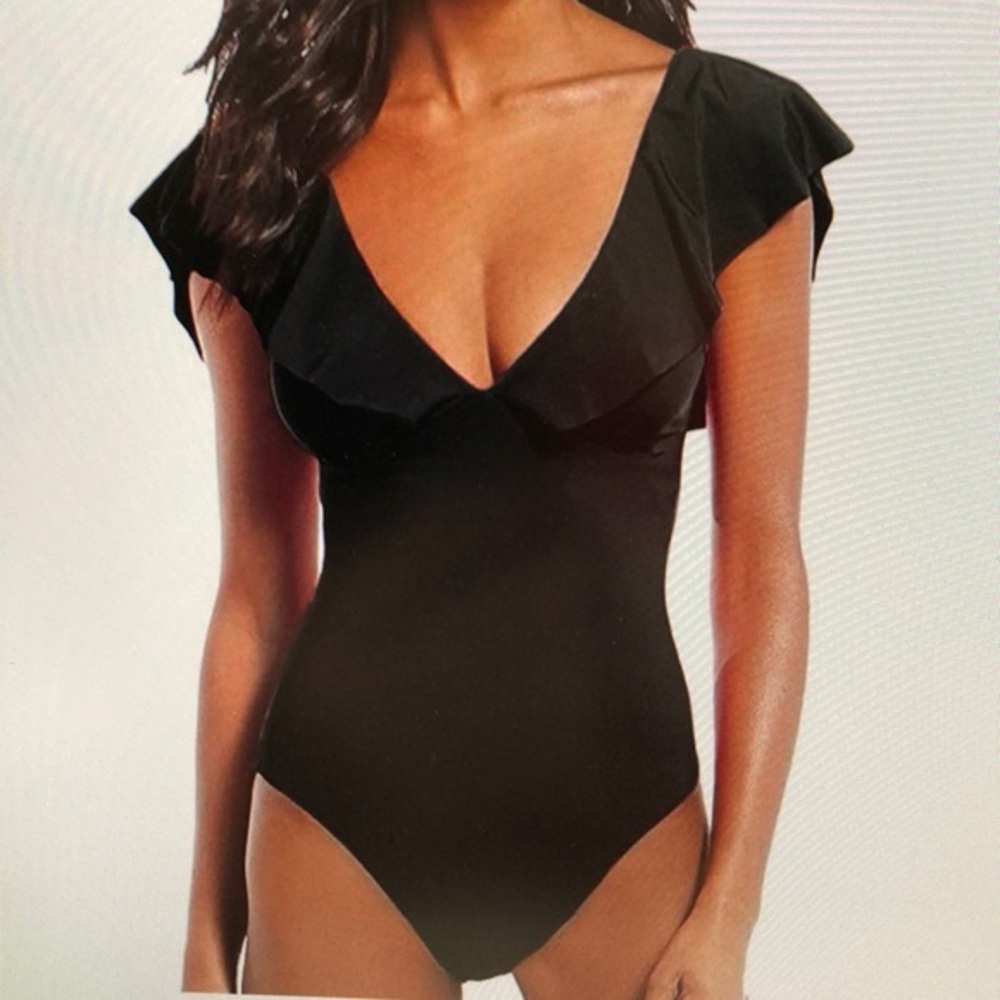 Adore She Black One-Piece Swimsuit Ruffle Sleeve (Size Approx M/L)
 b30
